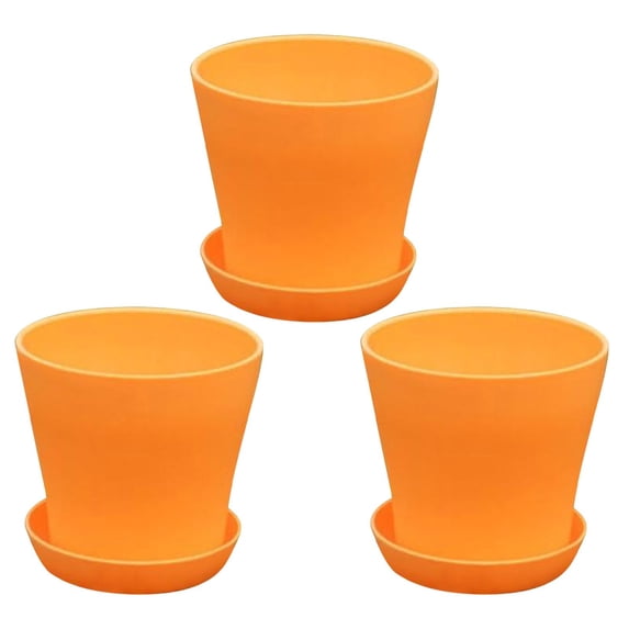 CHELIASD 3-Packs 5 Inch Plastic Planters with Drainage Holes & Tray, Colorful Resin Stylish Flower Pots for Indoor Outdoor Plants, Modern Decorative Garden Pots Set