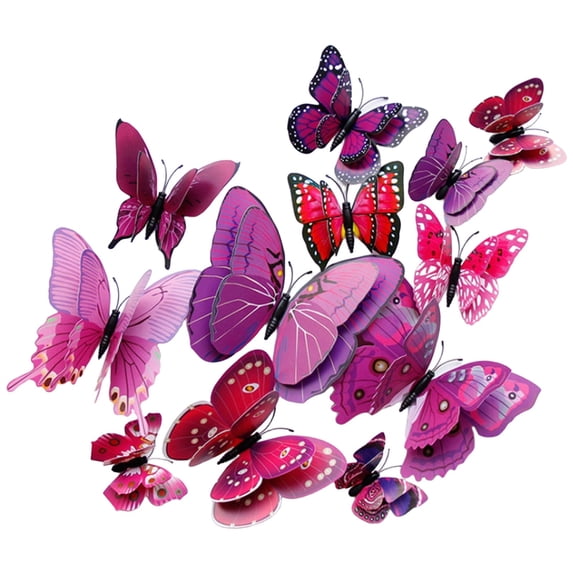 CHELIASD 3D Butterfly Wall Decor, 12 Pcs Double Layer Butterfly Decorations for Party Decorations Locker Decor Refrigerator Decal, Reusable
