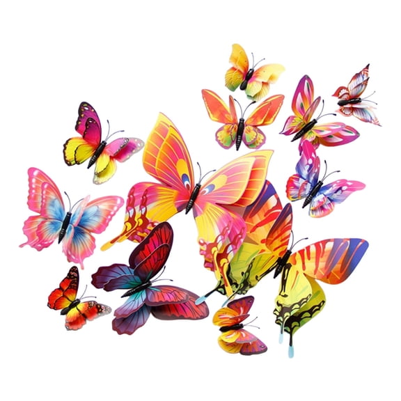 CHELIASD 3D Butterfly Wall Decor, 12 Pcs Double Layer Butterfly Decorations for Party Decorations Locker Decor Refrigerator Decal, Reusable