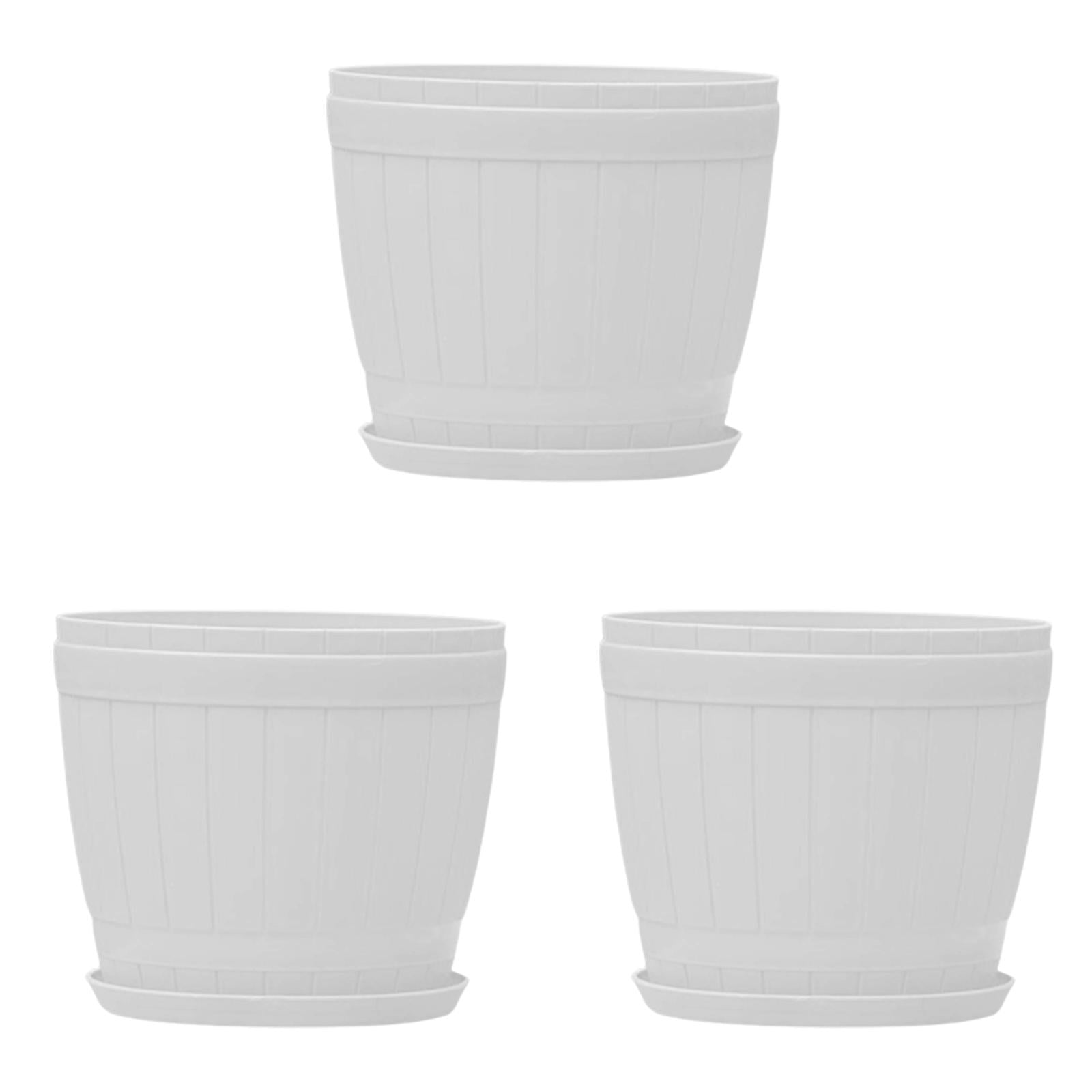 CHELIASD 3PCS 6.3 Inch White Large Wide Plastic Plant Pots, Big Flower Pots for Indoor Outdoor Plants, Planters with Drainage Holes & Saucers for Garden House Plants Home Gardening Supplies