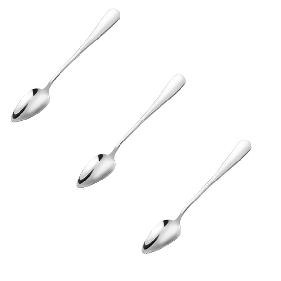 CHELIASD 3Pcs Thick Spoon Stainless Steel Fruit Spoon, Stainless Steel Spoon, Serrated Edge Ice Cream Scrape Cut Spoons for Fruit Dessert Cheese Vegetables Kitchen Tool with Non-stick Plating