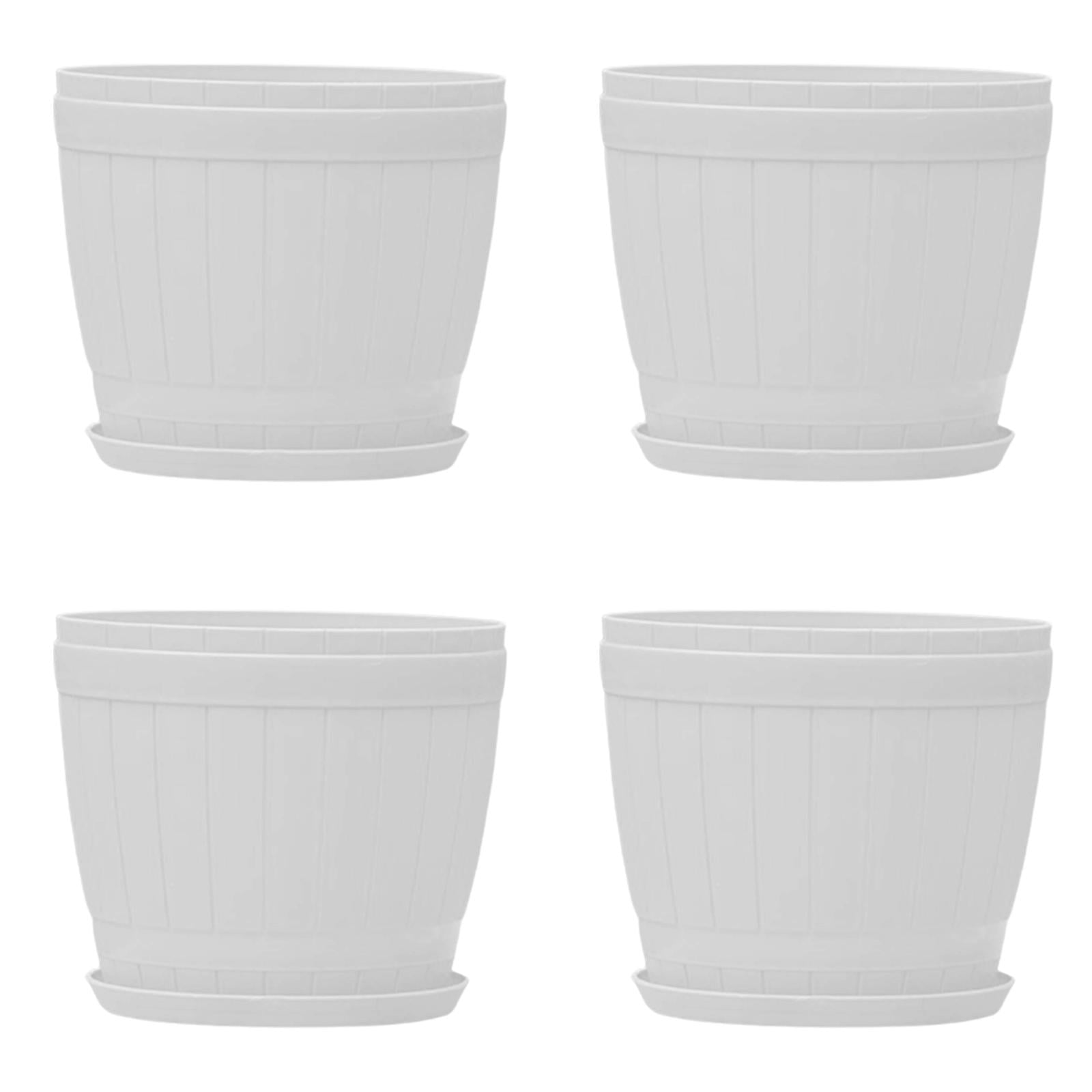 CHELIASD 4PCS 6.3 Inch White Large Wide Plastic Plant Pots, Big Flower Pots for Indoor Outdoor Plants, Planters with Drainage Holes & Saucers for Garden House Plants Home Gardening Supplies
