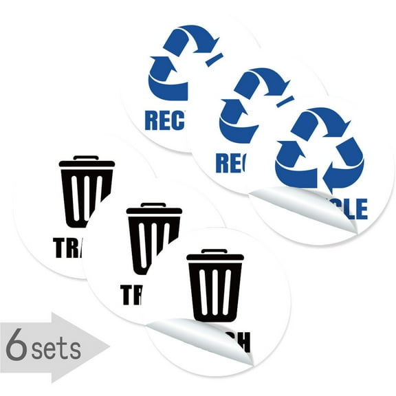 CHELIASD 6 Packs Trash Compost Recycle Stickers for Trash Bins | 5" Weatherproof Waste Management Label Sign Decals for Garbage Cans, Yard Waste, and Recycling Bins
