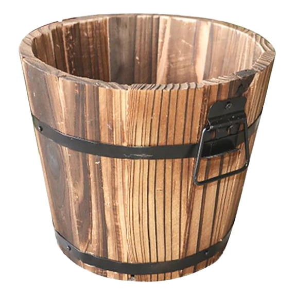 CHELIASD 7.28 Inch Small Wooden Bucket Barrel, Wood Barrel Bucket Flower Pots Indoor Outdoor Plants Boxes Container for Home Garden Patio Backyard,Beige