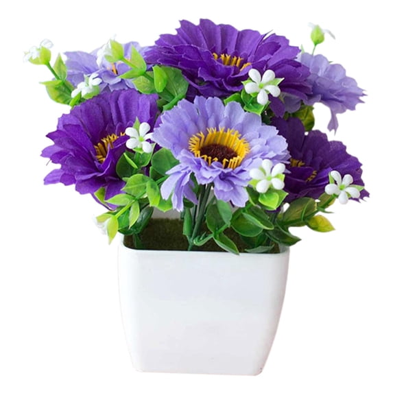 CHELIASD Artificial Potted Plants Chrysanthemum Flower Gypsophila Wood Pot Bonsai Gardenfor Indoor Desktop Decor, Office Table Shelf Home Garden Decoration, P urple