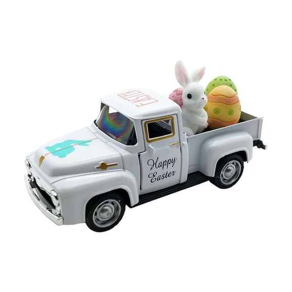 CHELIASD Easter Pickup Truck Decor with Eggs Metal Diecast Farmhouse Pickup Ornament Collectible Car with Bunny Eggs for Desk Cabinet Bookshelf Spring Decoration