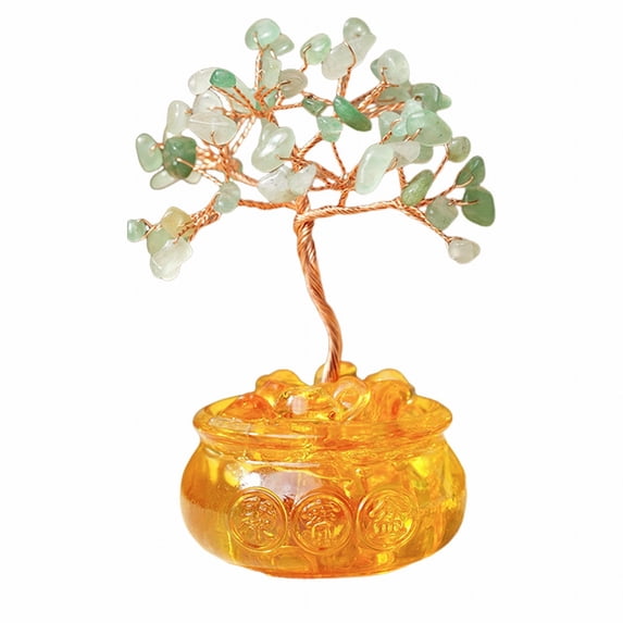 CHELIASD Feng Shui Citrine Money Tree Decorative Crystal Bonsai for Home and Office, LuckyWealth Tree with Base Gold Coin and Amulet, Small Desktop Fortune Ornament Requires