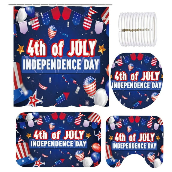 CHELIASD Flag Shower Curtain Set 4 Piece, Independence Day Patriotic ...