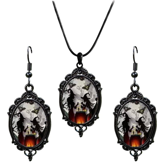 CHELIASD Halloween Moon Magic Necklace Earrings Set for Women Forest Earrings Vintage Necklace Halloween Mystic Witch C ostumes Jewelry Set Gifts