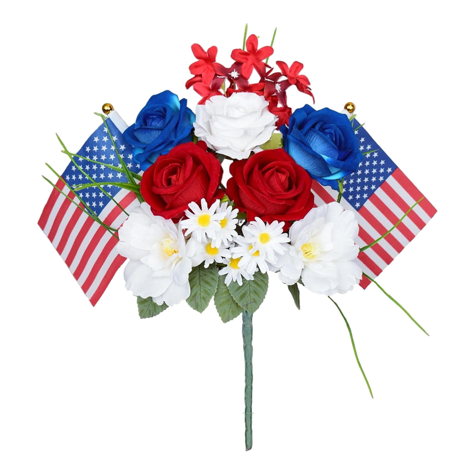 CHELIASD Patriotic Memorial Bouquet, Red White and Blue Artificial ...