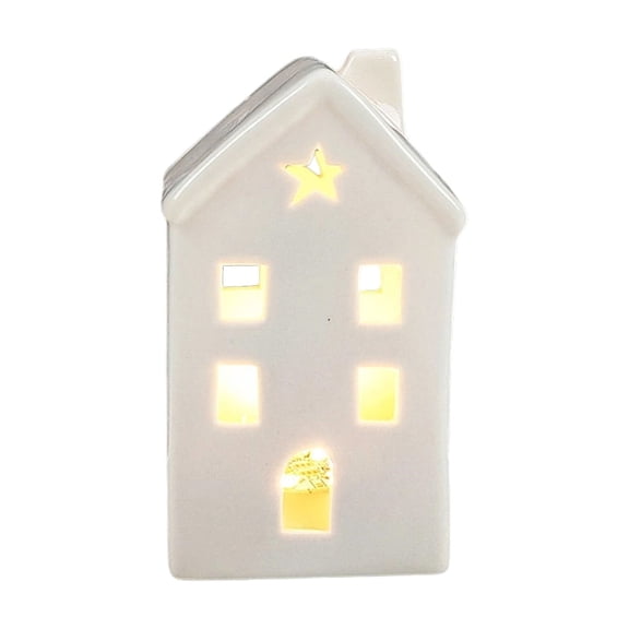 CHELIASD White Ceramic Christmas Village Houses Christmas Village Sets LED Lighted Christmas Village Houses White Porcelain Village Town Houses for Christmas Town Scene Home