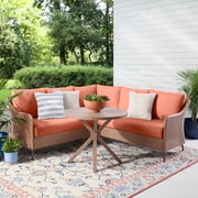 Mainstays Chelsea 4-Piece Outdoor Patio Sectional Dining Set with Steel Frame, Wicker and Terra Cotta Cushions