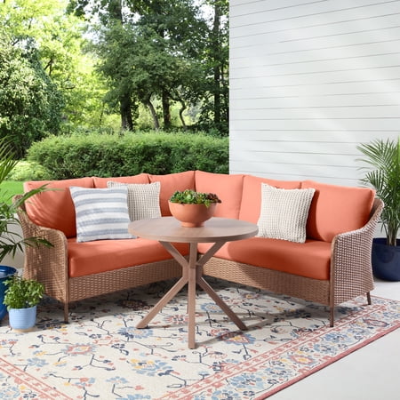 Mainstays Chelsea 4-Piece Outdoor Patio Sectional Dining Set with Steel Frame, Wicker and Terra Cotta Cushions
