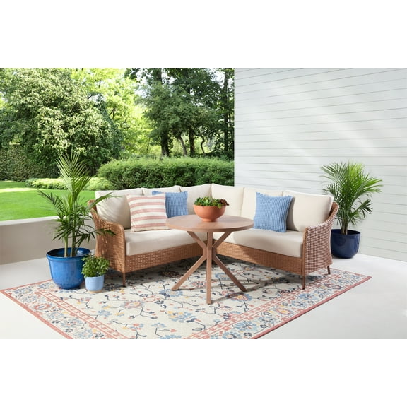 Mainstays Chelsea Outdoor Patio Steel 4-Pieces Sectional Dining Set with Terra Cotta Cushions