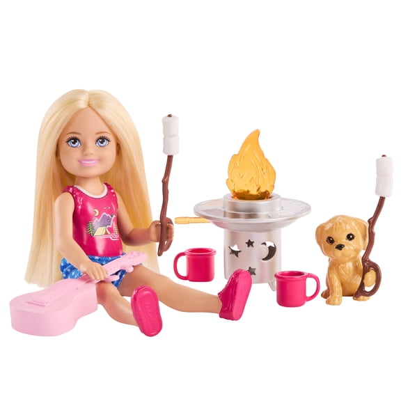 Barbie Family & Friends Chelsea Outdoor Adventures Doll Playset with Pet Puppy & Camping Accessories