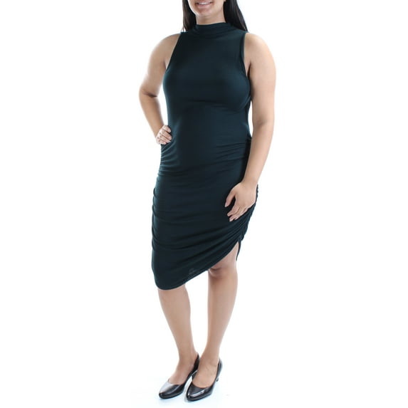CHELSEA SKY Womens Green Gathered Sleeveless Turtle Neck Shift Dress L