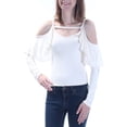 thumbnail image 1 of CHELSEA SKY Womens Ivory Cut Out Ruffled Long Sleeve V Neck Top Size: XS, 1 of 2