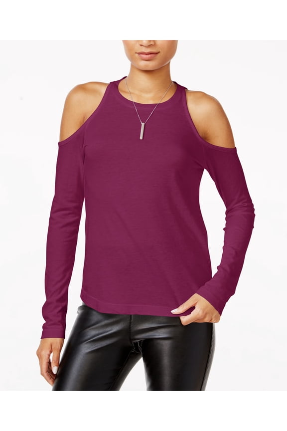 Womens Purple Cut Out Long Sleeve Jewel Neck Top Size: L