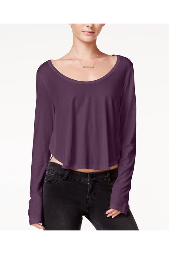 Womens Purple Slitted Long Sleeve Scoop Neck Hi-Lo Hi-Lo Top S