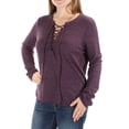 thumbnail image 1 of CHELSEA SKY Womens Purple Tie Long Sleeve V Neck Tunic Top M, 1 of 2