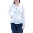 thumbnail image 1 of CHELSEA SKY Womens White Tie Long Sleeve V Neck Tunic Top L, 1 of 2