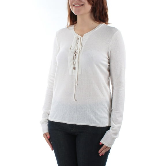 CHELSEA SKY Womens White Tie Long Sleeve V Neck Tunic Top Size: S