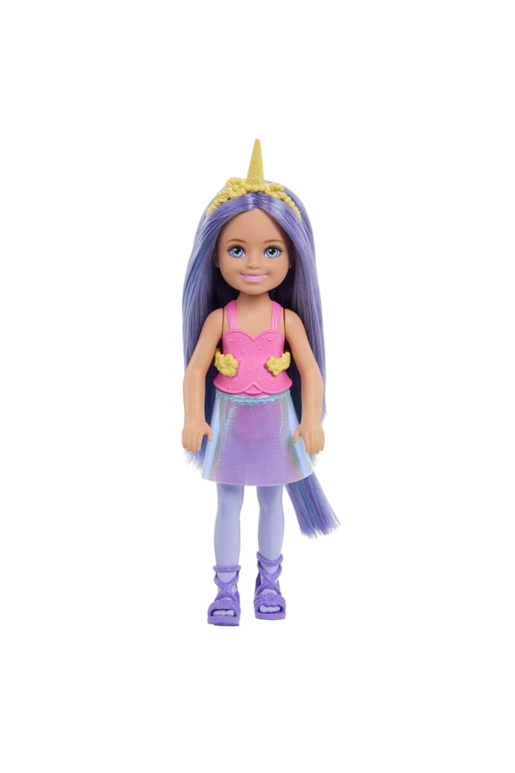 Chelsea Unicorn Small Doll with Purple Hair, Removable Tail, Shoes & Hair Accessory, 6-inch