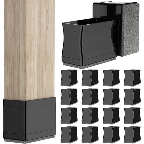 CHWM 16 Pcs Rectangular Chair Leg Floor Protectors, Silicone Furniture Caps,Chair Leg Covers,with Felt Pads,1" x 1 3/4"(Fit 1.84" - 2.36"),Black.