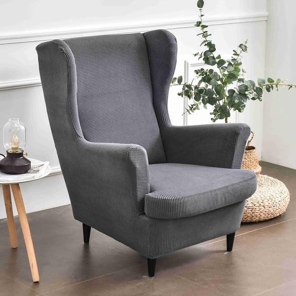 CHENDIAN Stretch Wingback Chair Covers 2 Piece Beige Washable Slipcover