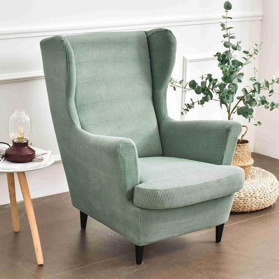 CHENDIAN Stretch Wingback Chair Covers 2 Piece Beige Washable Slipcover
