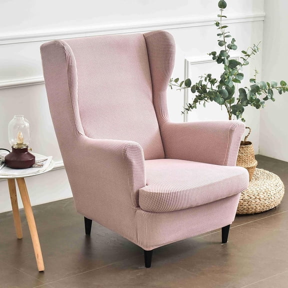 CHENDIAN Stretch Wingback Chair Covers 2 Piece Beige Washable Slipcover