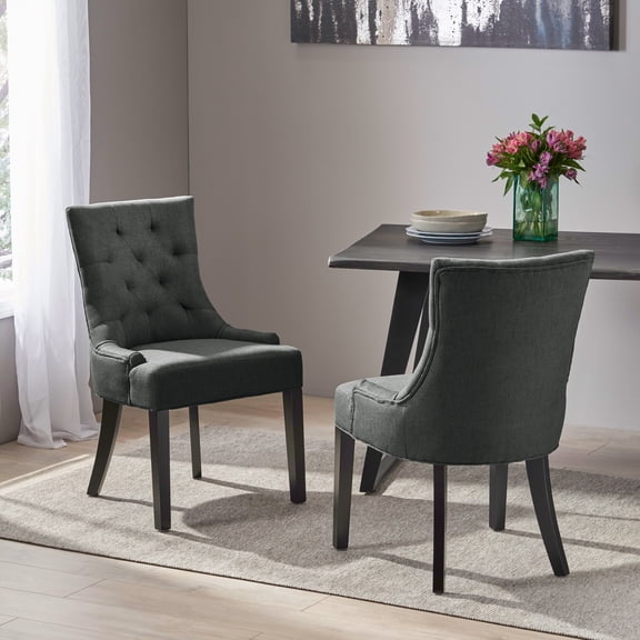CHENEY Contemporary Dining Chairs (Set of 2) - Upholstered Fabric w/ Buttonless Diamond Tufting, Tapered Legs, Dark Gray, 21.5"W x 25"D x 36"H - Perfect for Dining Room, Kitchen, Home Office
