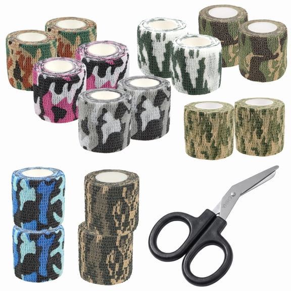 CHENFENG 16 Pcs Camo Tape Self Adhesive Bandage Wrap with 1 Scissors for Sports Injury Hunting Fishing Outdoor Activities