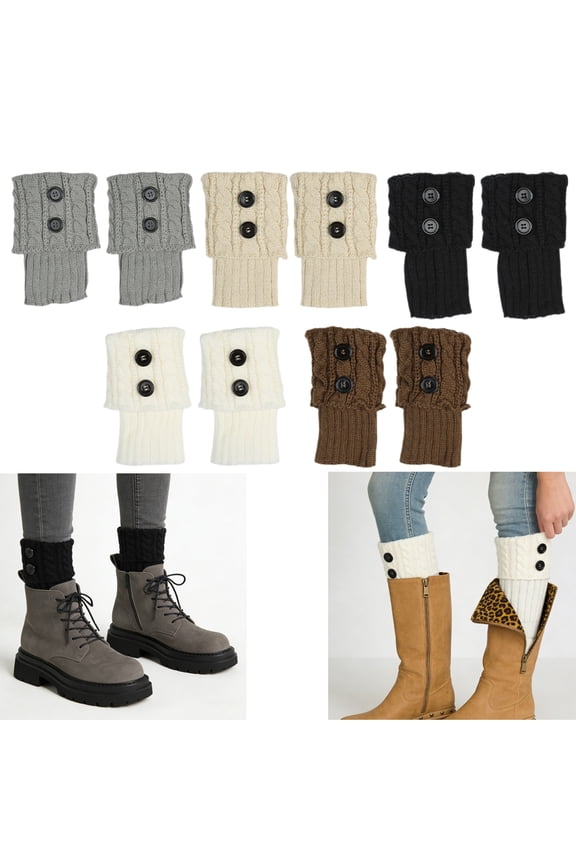 Boot Socks for Women 5 Pairs Set Cable Knit Boot Toppers with Buttons for Casual Wear