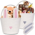 thumbnail image 1 of CHENGDAO 2Pack Cotton Rope Storage Baskets with Removable Bunny Ears, Foldable Organizer, Gray&Pink, 1 of 7