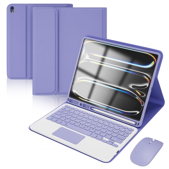 CHENGDAO Case with Keyboard Compatible with iPad 10th 11th Gen A16 & Air 10.9, with Touchpad/Bluetooth Mouse - Purple
