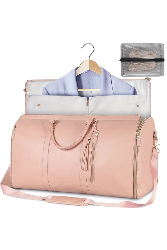 Convertible Garment Bag for Travel, Leather Foldable Duffle Bag