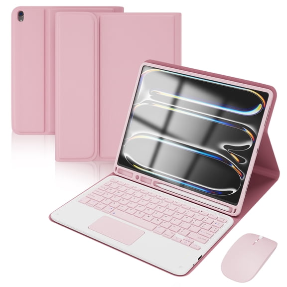 CHENGDAO Cover with Keyboard Compatible with iPad 10th 11th Gen A16 & Air 10.9, Touchpad and Bluetooth Mouse- Pink