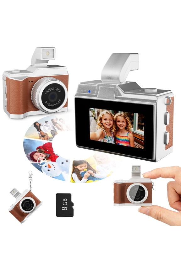 Mini Keychain Digital Camera, 1080P Portable Camera for Kids & Teens, Mini Camera with 8GB Card, Keychain & 0.6m Chain Included- Brown