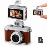 CHENGDAO 1080P Mini Camera Keychain, Tiny Retro Keychain Camera with Memory Card, Brown