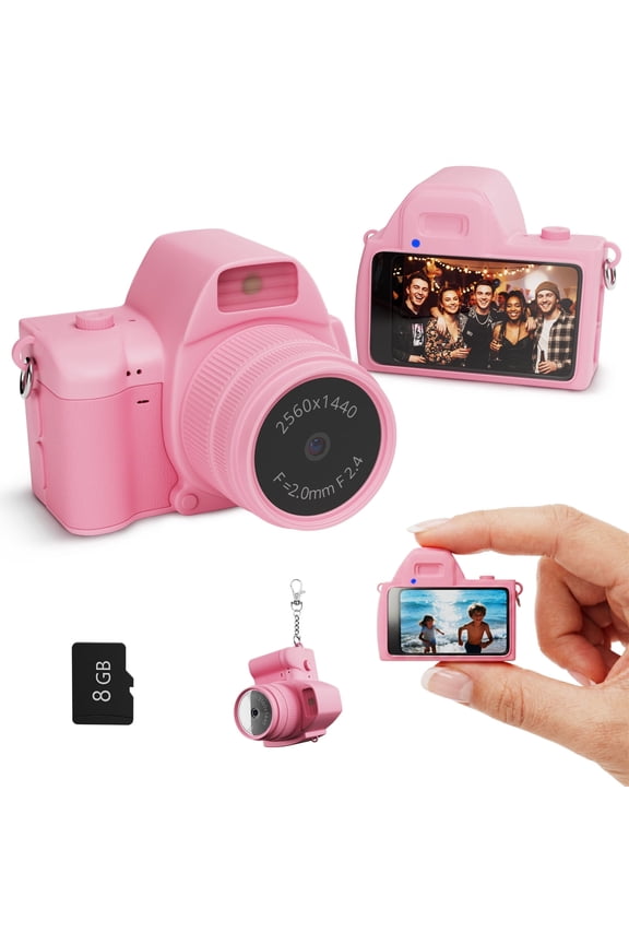 Mini Keychain Digital Camera, 2K HD Portable Video Camera for Kids, Retro Small Camera with TF Card, Flash & Filters, Gifts for Kids, Teens