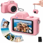 CHENGDAO 2K Mini Camera Keychain, Retro Keychain Camera with Flash, Filters and TF Card, Pink