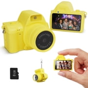 CHENGDAO Mini Keychain Digital Camera, 2K Mini Camera with Flash, Filters and TF Card, Yellow