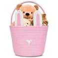 thumbnail image 1 of CHENGDAO Woven Storage Basket with Removable Bunny Ears, Foldable Storage Basket, Pink, 1 of 8
