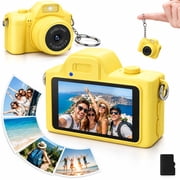CHENGDAO Mini Keychain Digital Camera, 2K Mini Camera with Flash, Filters and TF Card, Yellow