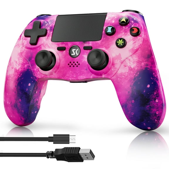 CHENGDAO Wireless Controller for P4/Slim/Pro/PC, 6-Axis Sensor, Dual Vibration, - Pink Universe