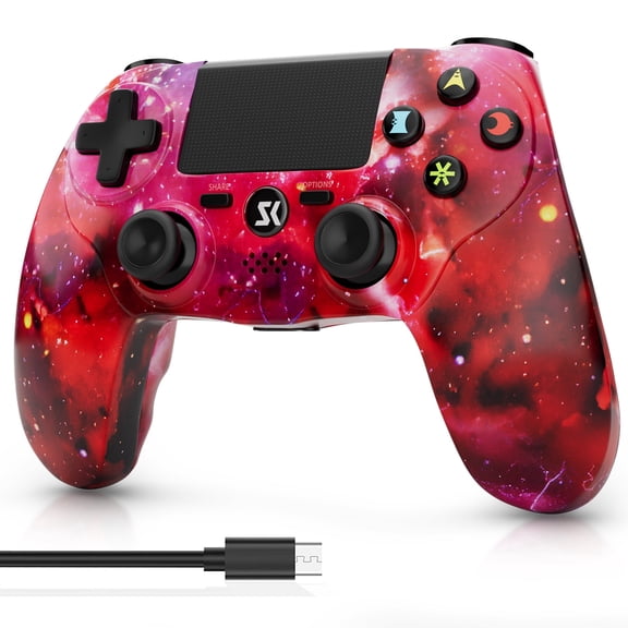CHENGDAO Wireless Controller for P4/Slim/Pro/PC, 6-Axis Sensor, Dual Vibration, - Red Universe