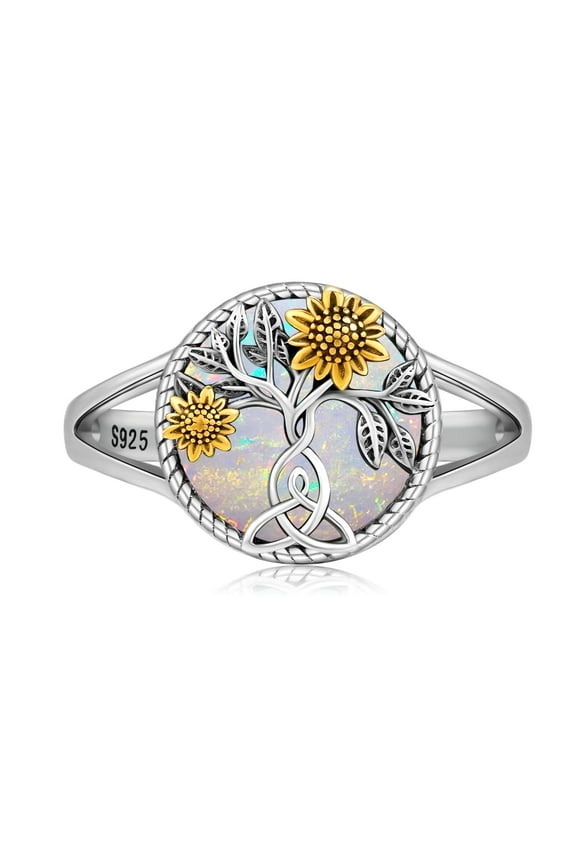 Sunflower Ring for Women 925 Sterling Silver Opal Sunflower Ring Sunshine Flower Jewelry Gifts for Mom C113