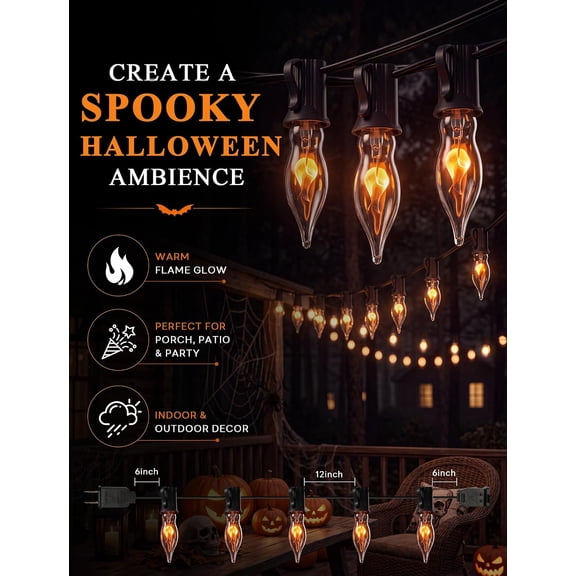 CHENGJIA 25FT C18 Halloween Flame String Lights, Halloween Decorations Outdoor