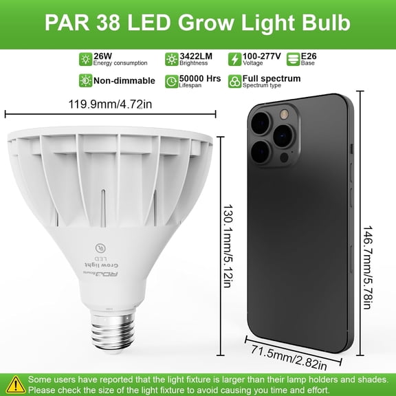 CHENGJIA 26W LED Grow Light Bulb for Indoor Plants, Full Spectrum